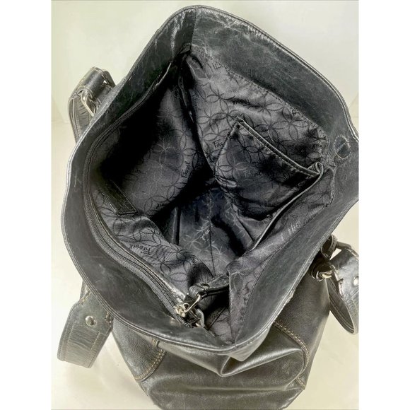 Fossil Black Faux Leather Tote Bag - Lightly Distressed - Picture 4 of 16